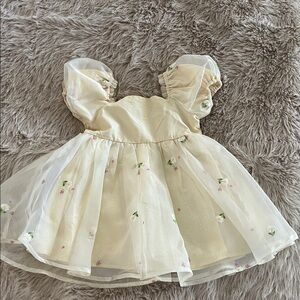 Butter Yellow Floral Puff Sleeve Dress